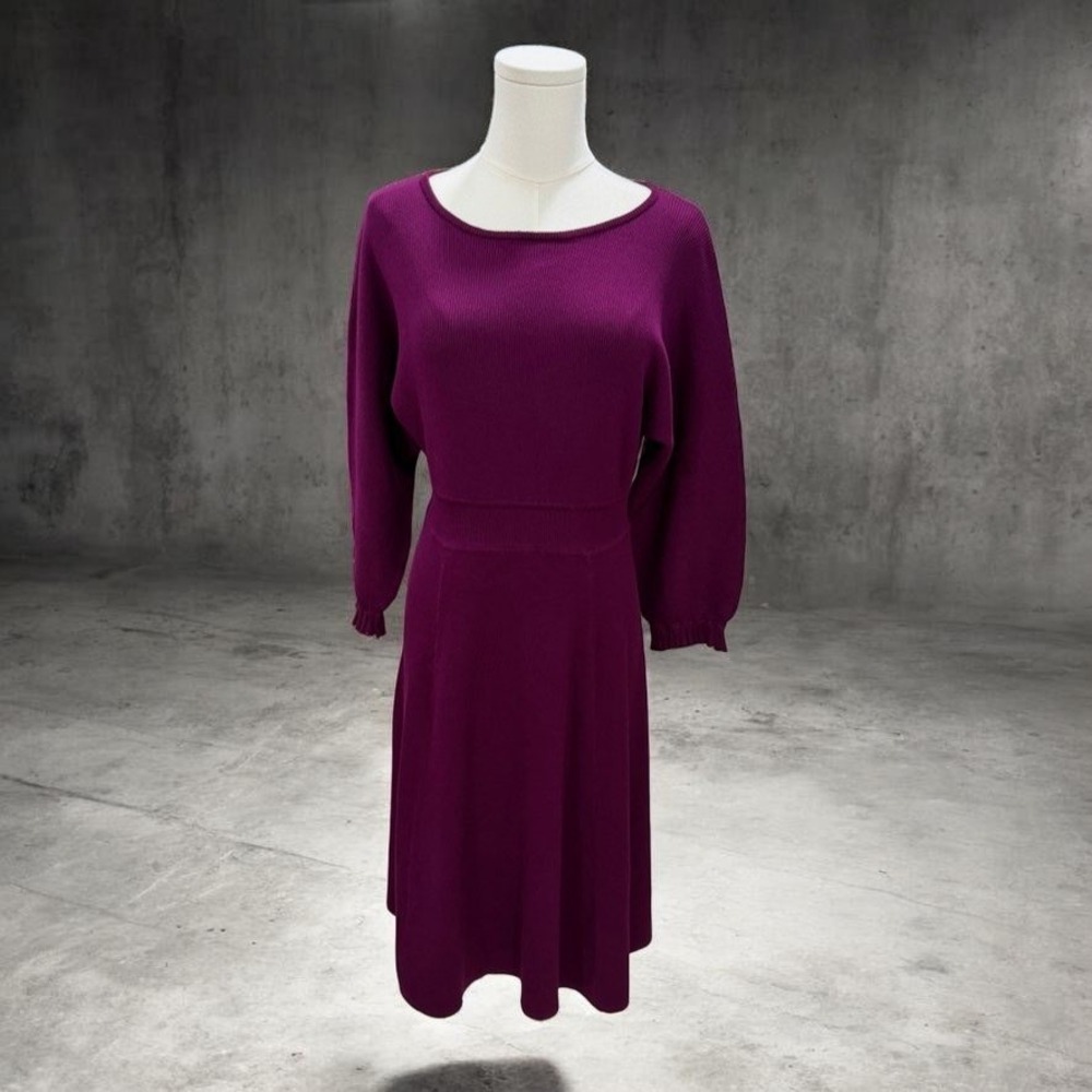 Monsoon Knit Dress Plum Midi Minimalist Elegant Cottagecore Soft Girl Cozy‎ SZ M